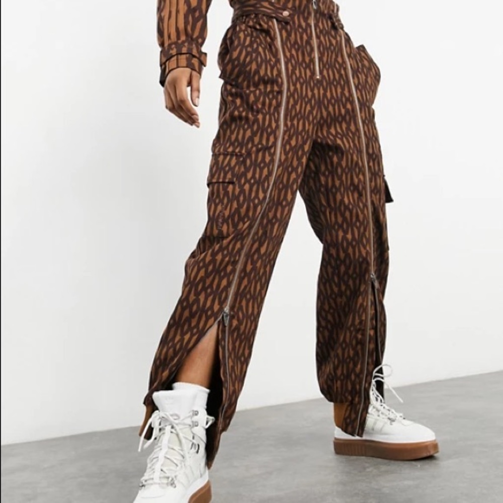 Ivy Park Adidas Icy Brown Monogram Zipper Pants NWT MED